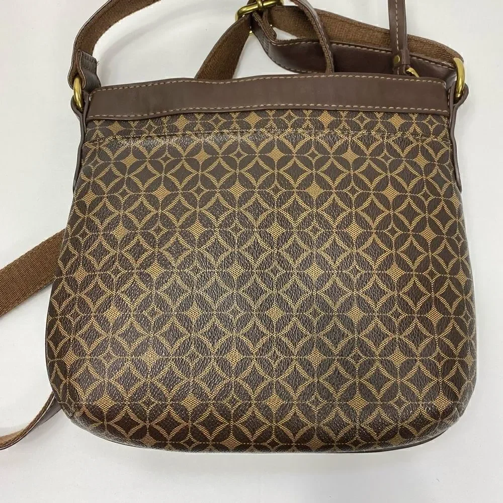 FOSSIL Brown Faux Leather Round Diamond Pattern Crossbody Bag #SHB1184
